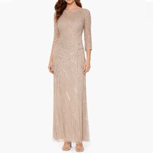 Adrianna Papell - Beaded 3/4-Sleeve Boatneck Gown
